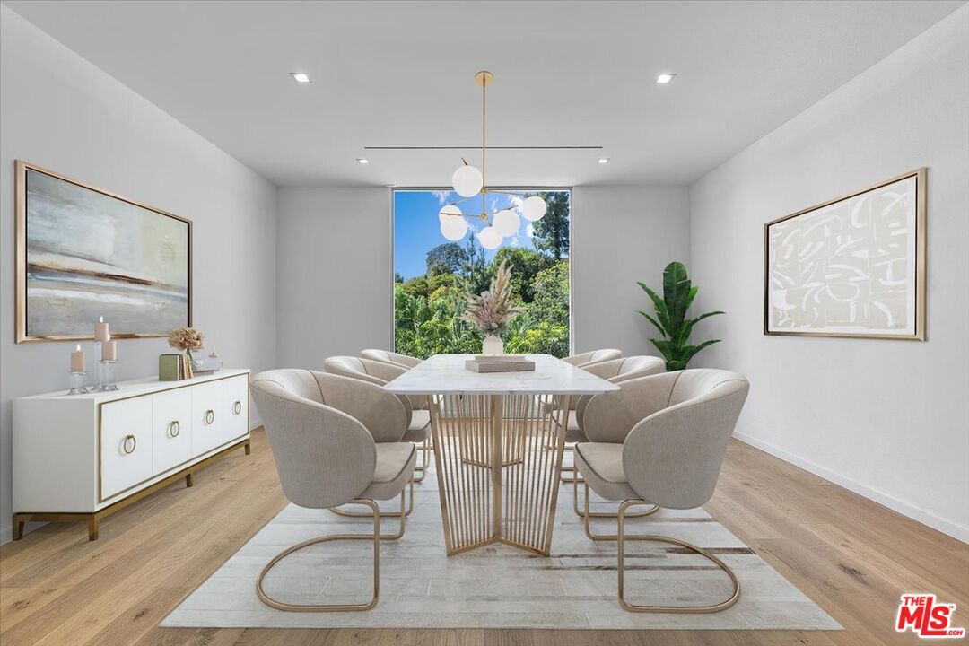 Dining room, Interior, Pendant Lights, Recessed Lighting, Wood Texture Flooring
