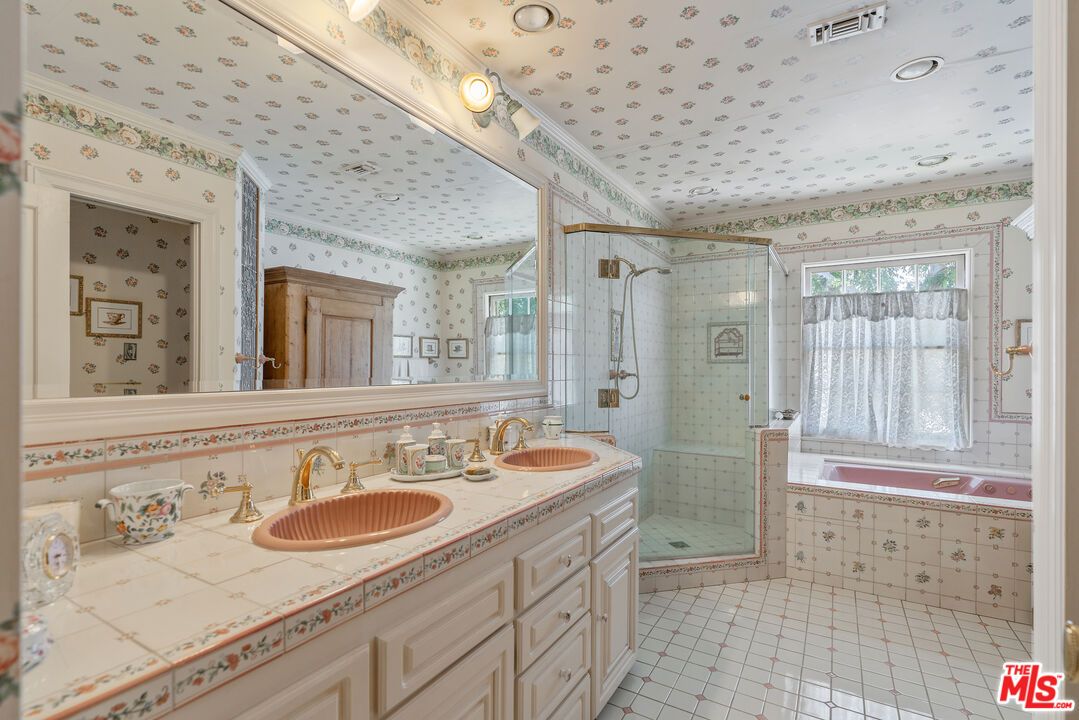 Bathroom, Dual Sink Vanities, Glass Shower, Interior, Recessed Lighting, Tile Countertops