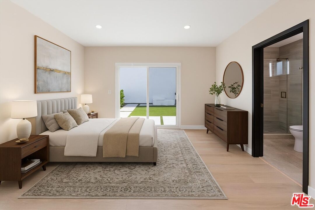 Bathroom, Bedroom, Glass Shower, Interior, Recessed Lighting, Wood Texture Flooring