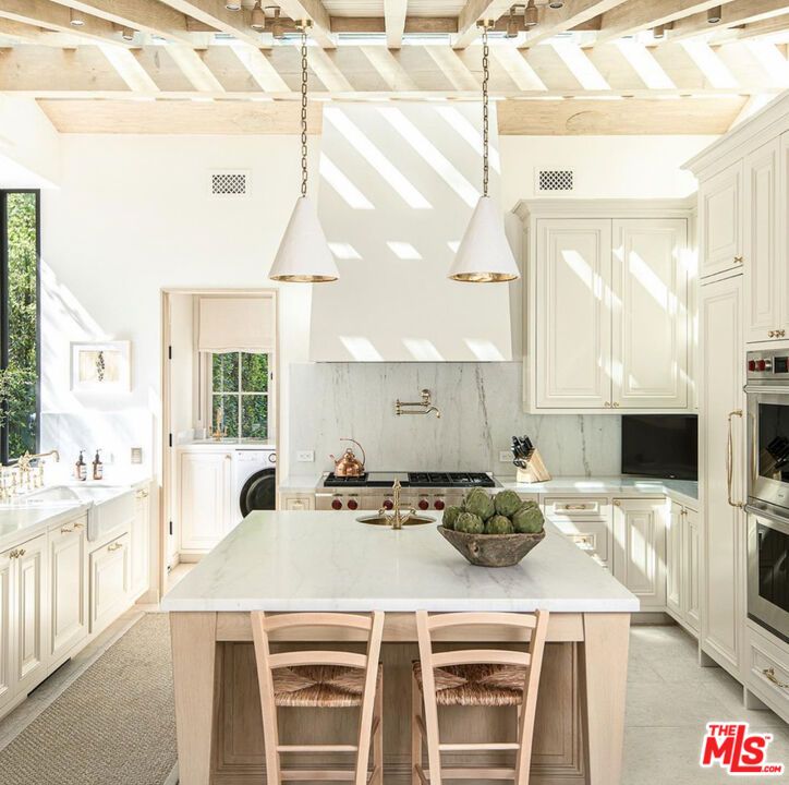 Interior, Kitchen, Pendant Lights, Stainless Steel Appliances, Wooden Beams