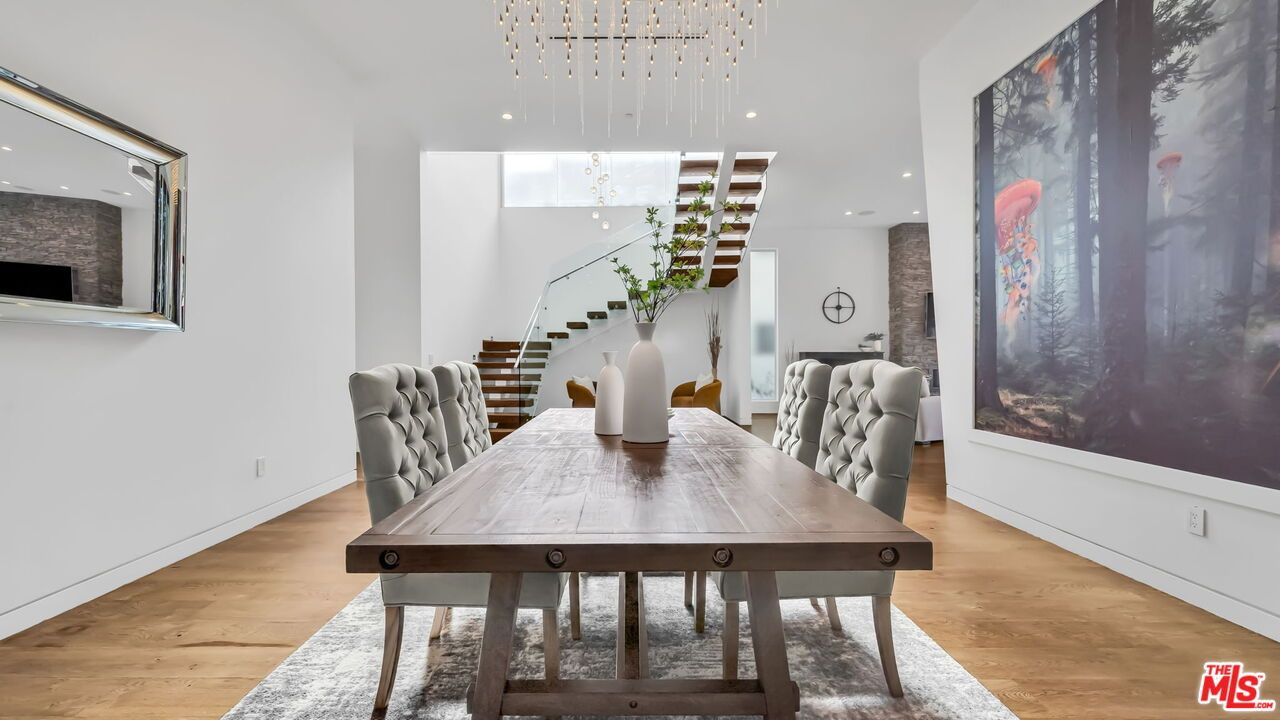 Dining room, Interior, Pendant Lights, Recessed Lighting, Wood Texture Flooring