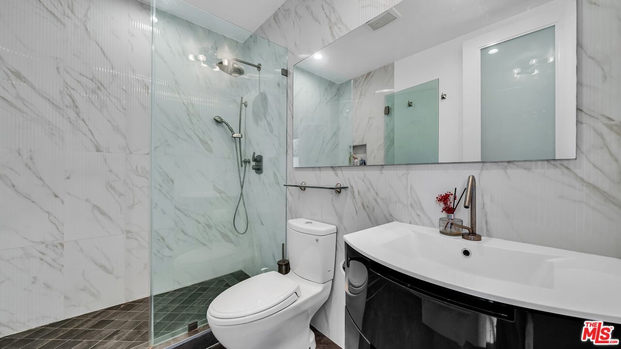 Bathroom, Glass Shower, Interior, Marble Walls, Recessed Lighting