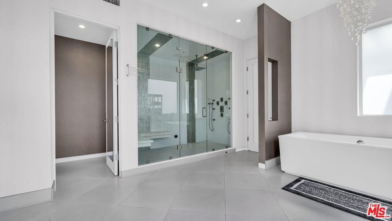Bathroom, Free Standing Baths, Glass Shower, Interior, Recessed Lighting