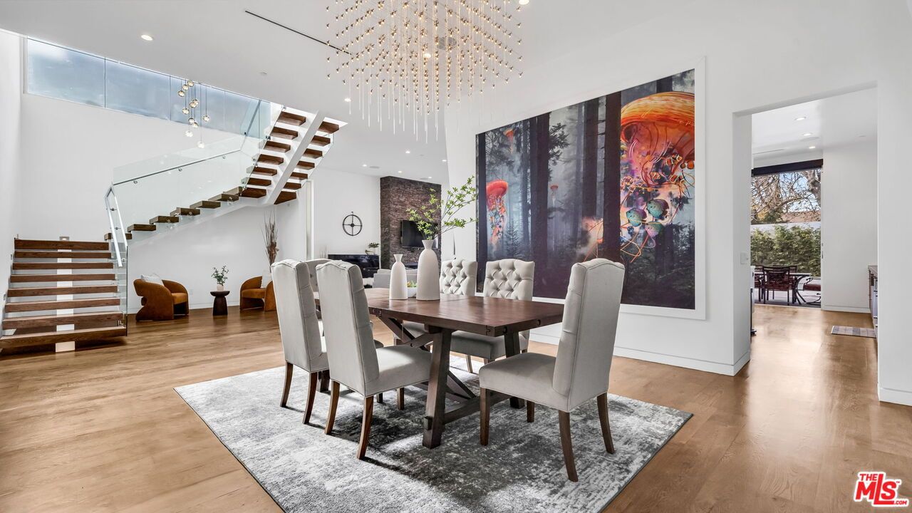 Dining room, Interior, Pendant Lights, Recessed Lighting, Wood Texture Flooring