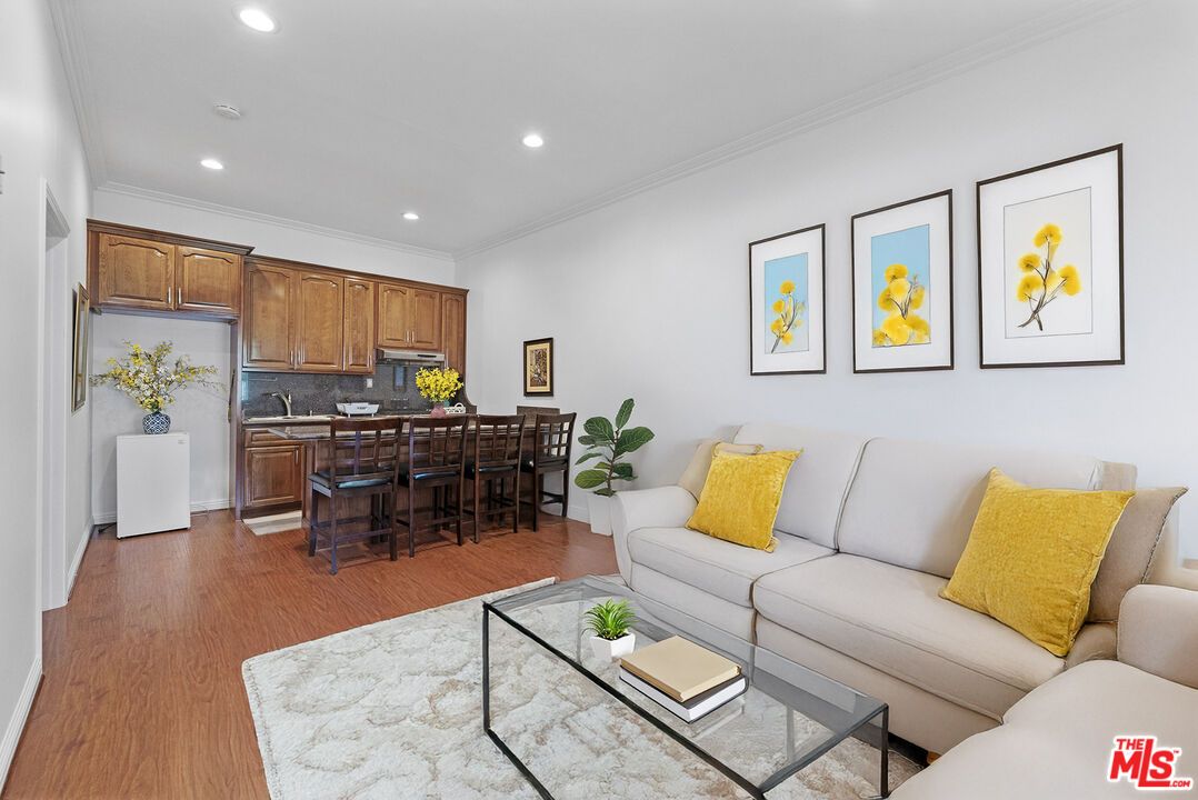 Dining room, Interior, Kitchen, Living room, Recessed Lighting, Wood Texture Flooring
