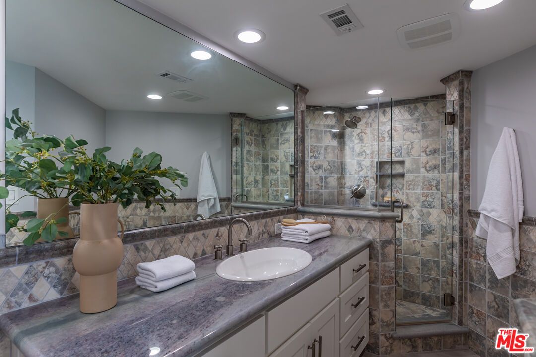 Bathroom, Glass Shower, Interior, Recessed Lighting