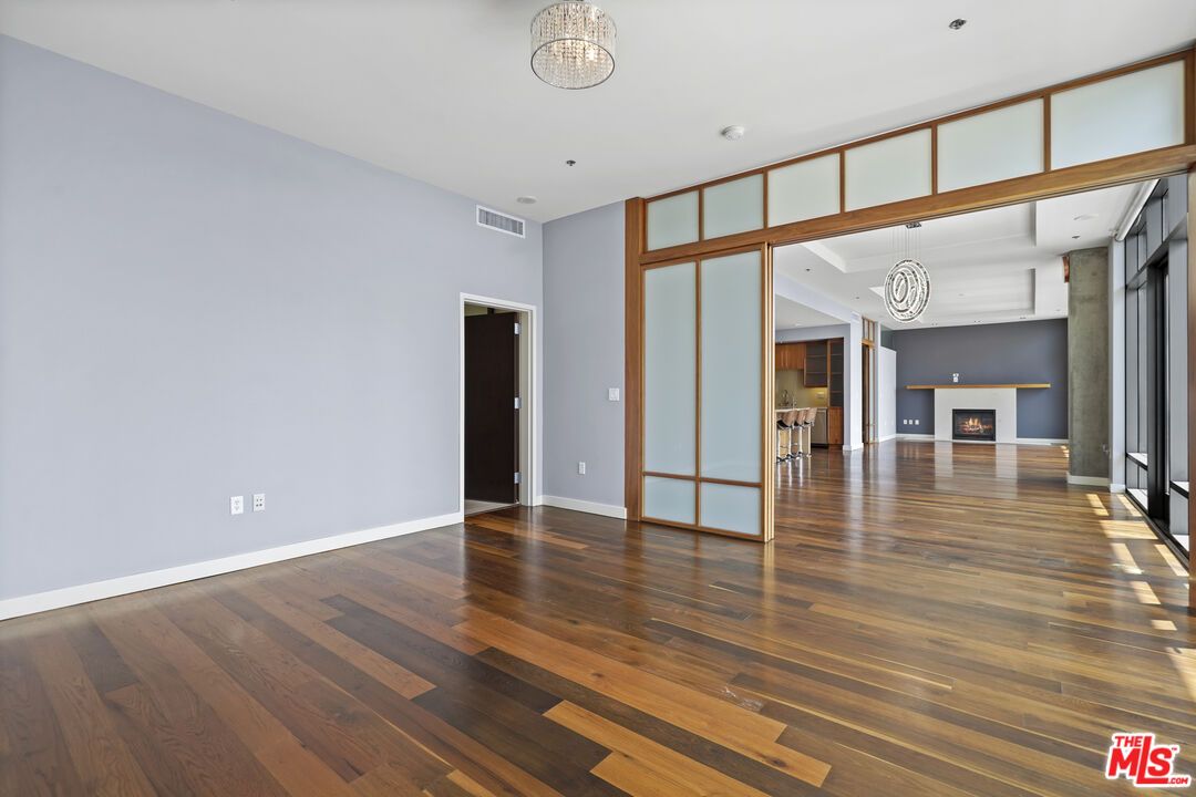 Empty room, Interior, Pendant Lights, Recessed Lighting, Wood Texture Flooring