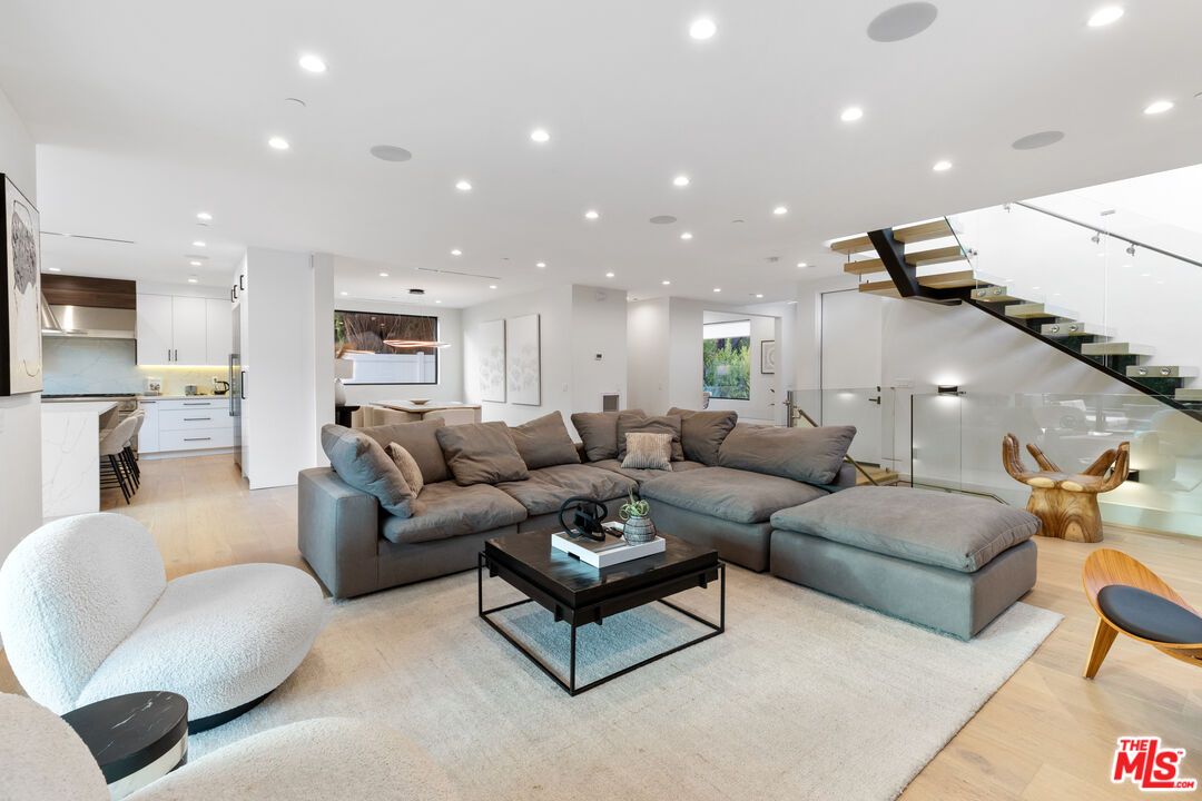 Interior, Kitchen, Living room, Recessed Lighting, Wood Texture Flooring