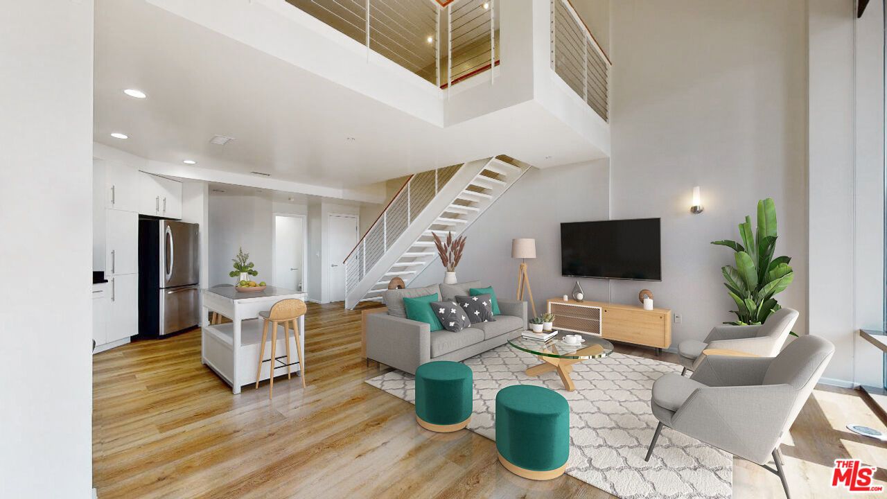 Interior, Kitchen, Living room, Recessed Lighting, Stainless Steel Appliances, Wood Texture Flooring