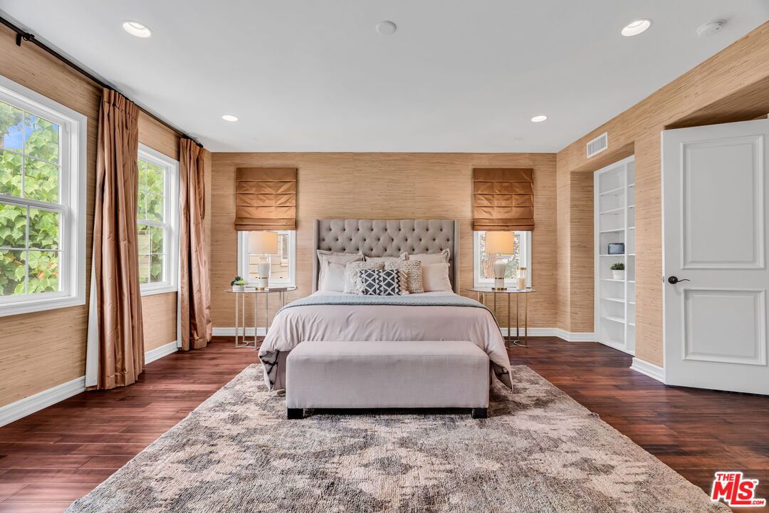 Bedroom, Interior, Recessed Lighting, Wood Texture Flooring, Wooden Walls