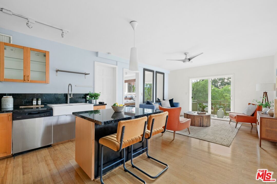 Dining room, Interior, Kitchen, Living room, Pendant Lights, Stainless Steel Appliances, Wood Texture Flooring