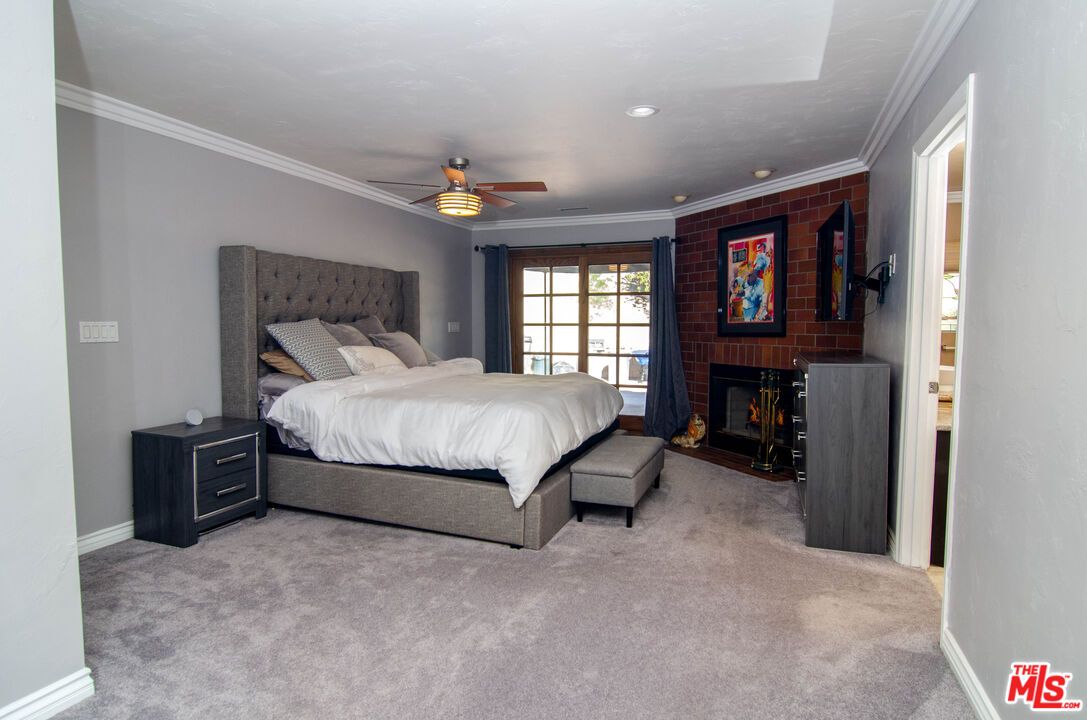 Bedroom, Fireplace, Interior, Recessed Lighting, Stone Walls