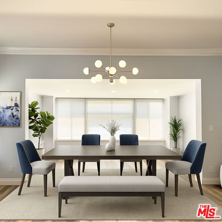 Dining room, Interior, Pendant Lights, Wood Texture Flooring