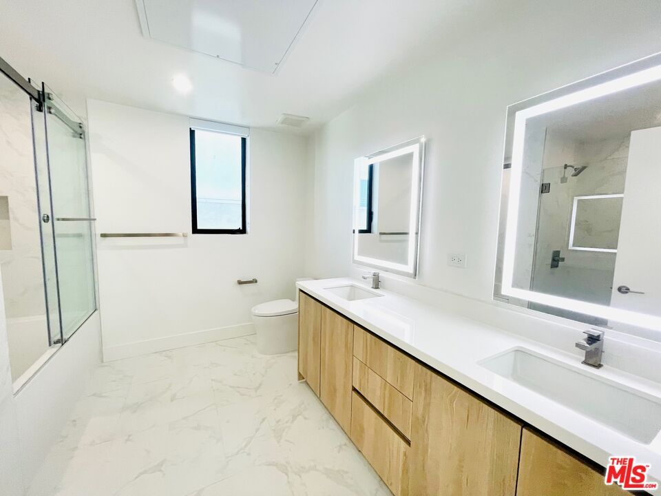 Bathroom, Dual Sink Vanities, Glass Shower, Interior, Marble, Recessed Lighting