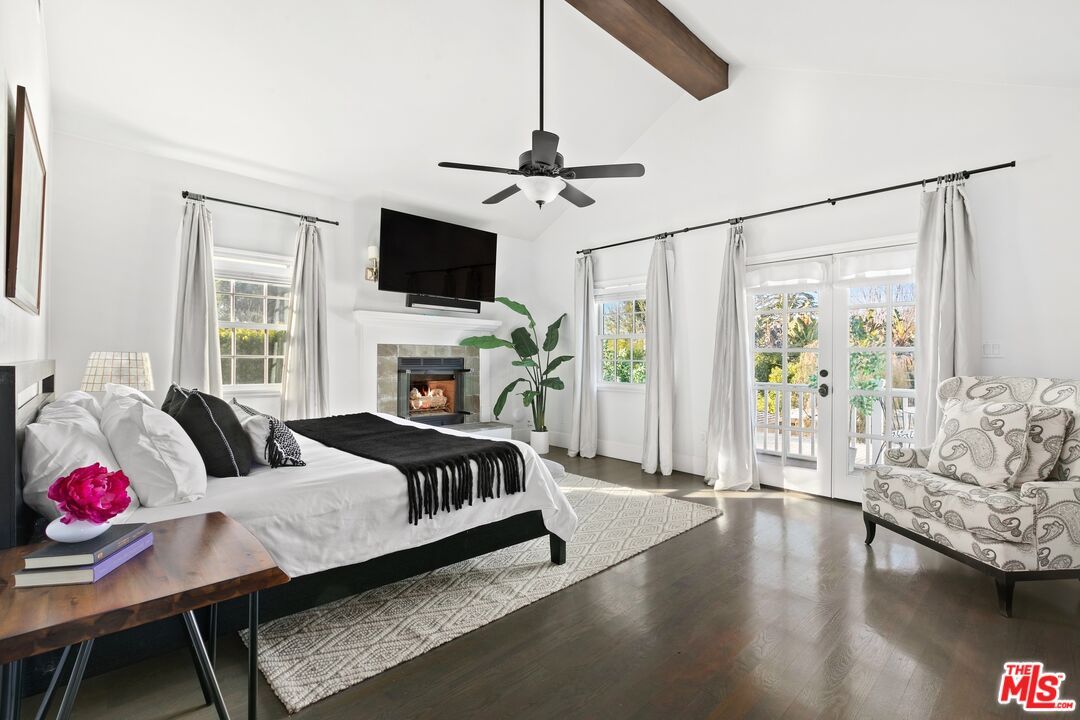Bedroom, Fireplace, Interior, Wooden Beams, Wood Texture Flooring