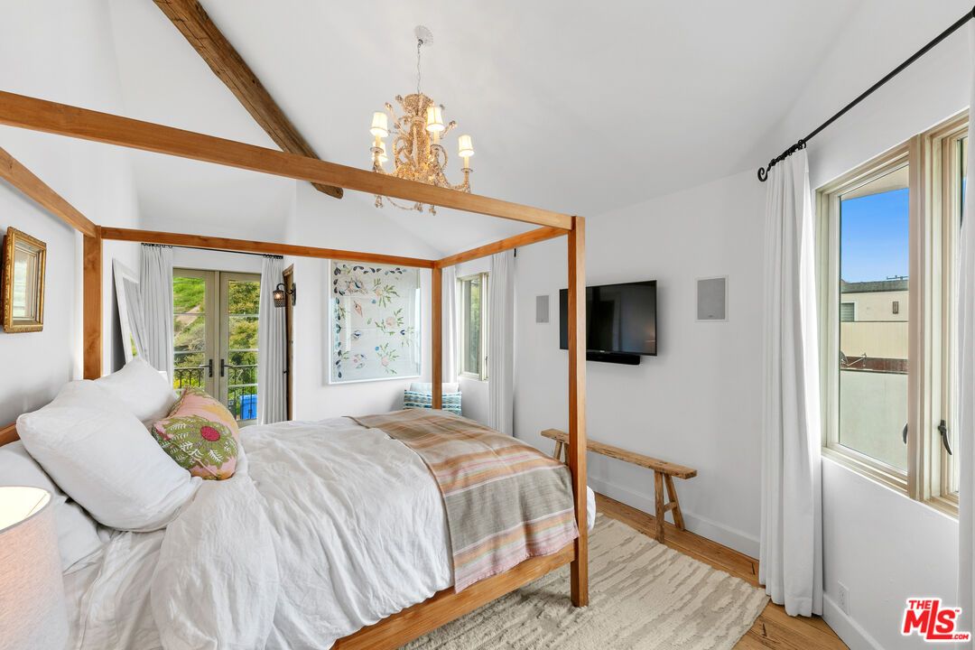 Bedroom, Chandelier, Interior, Wooden Beams, Wood Texture Flooring
