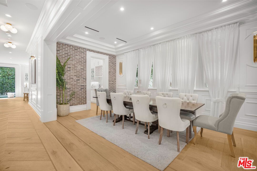Dining room, Interior, Recessed Lighting, Stone Walls, Wood Texture Flooring