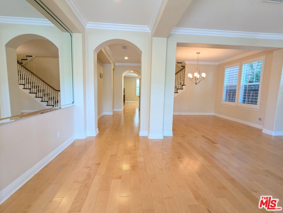 Chandelier, Empty room, Interior, Recessed Lighting, Wood Texture Flooring