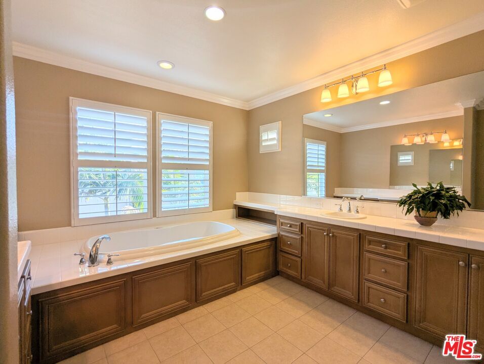 Bathroom, Dual Sink Vanities, Interior, Recessed Lighting, Tile Countertops