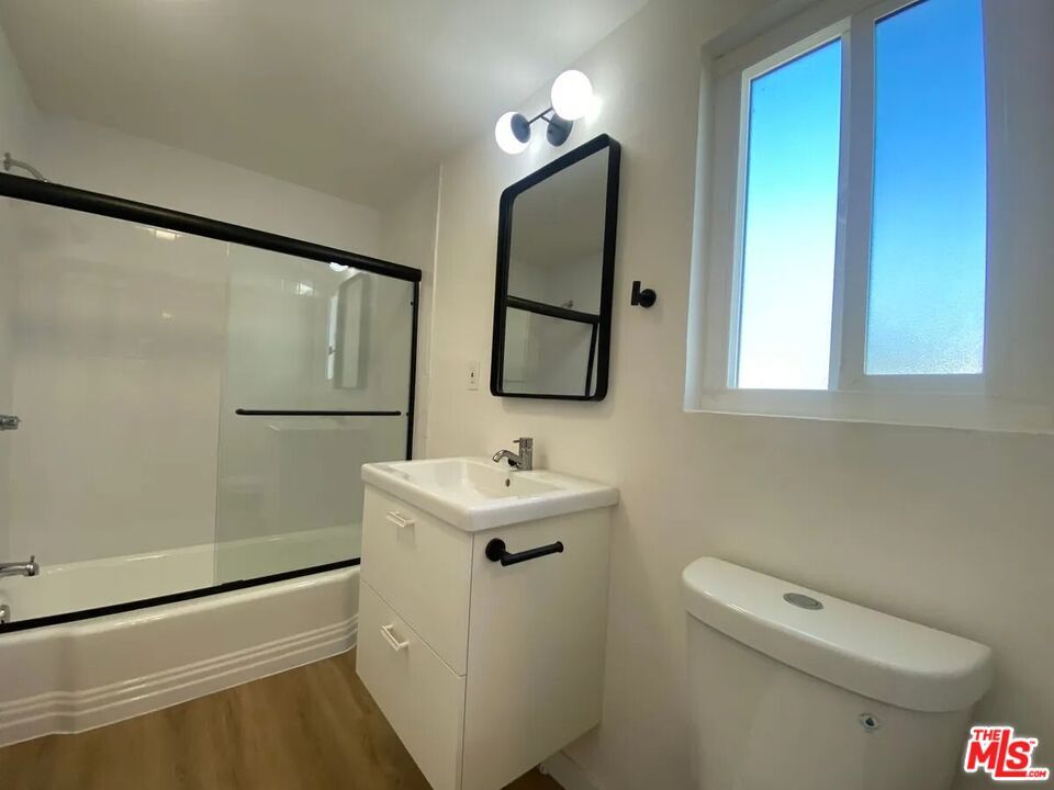 Bathroom, Glass Shower, Interior, Wood Texture Flooring