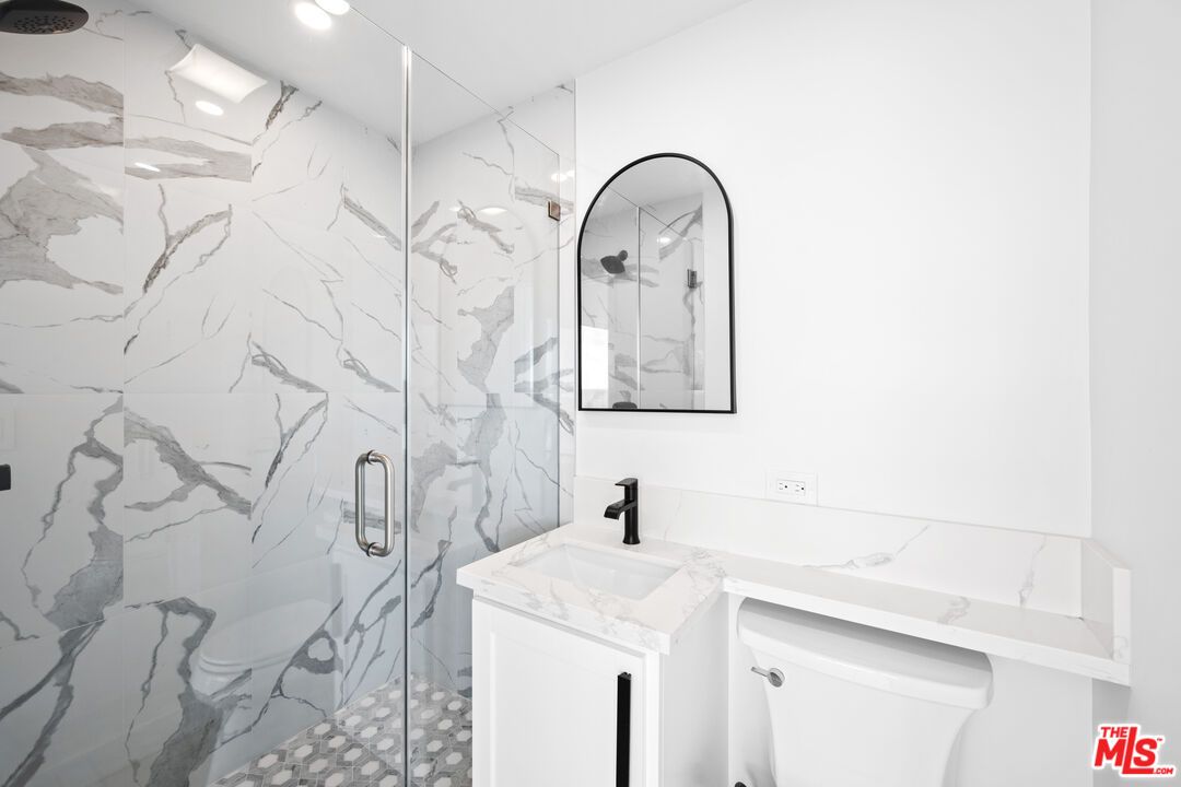 Bathroom, Glass Shower, Interior, Marble Walls, Recessed Lighting