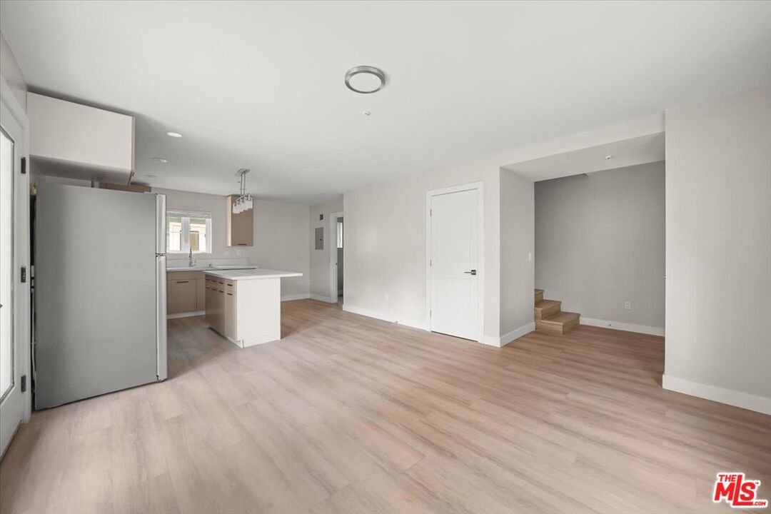 Empty room, Interior, Kitchen, Pendant Lights, Recessed Lighting, Wood Texture Flooring