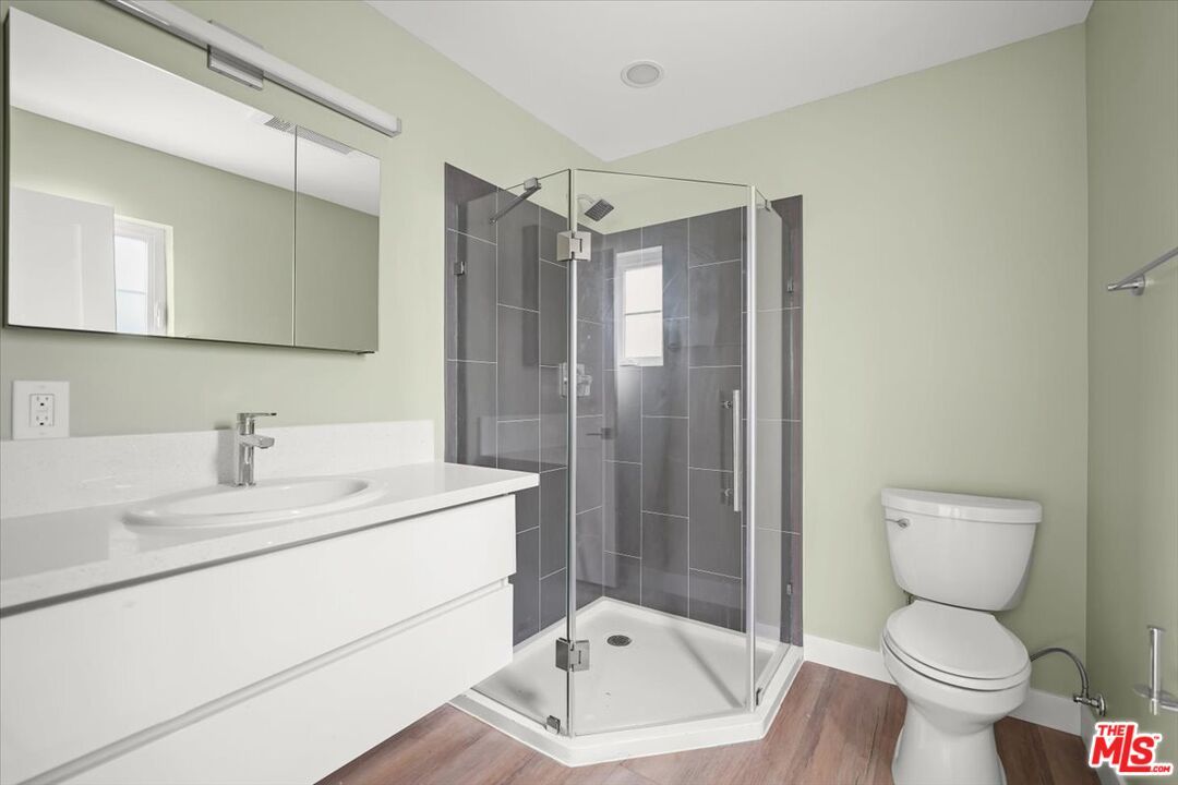 Bathroom, Glass Shower, Interior, Wood Texture Flooring