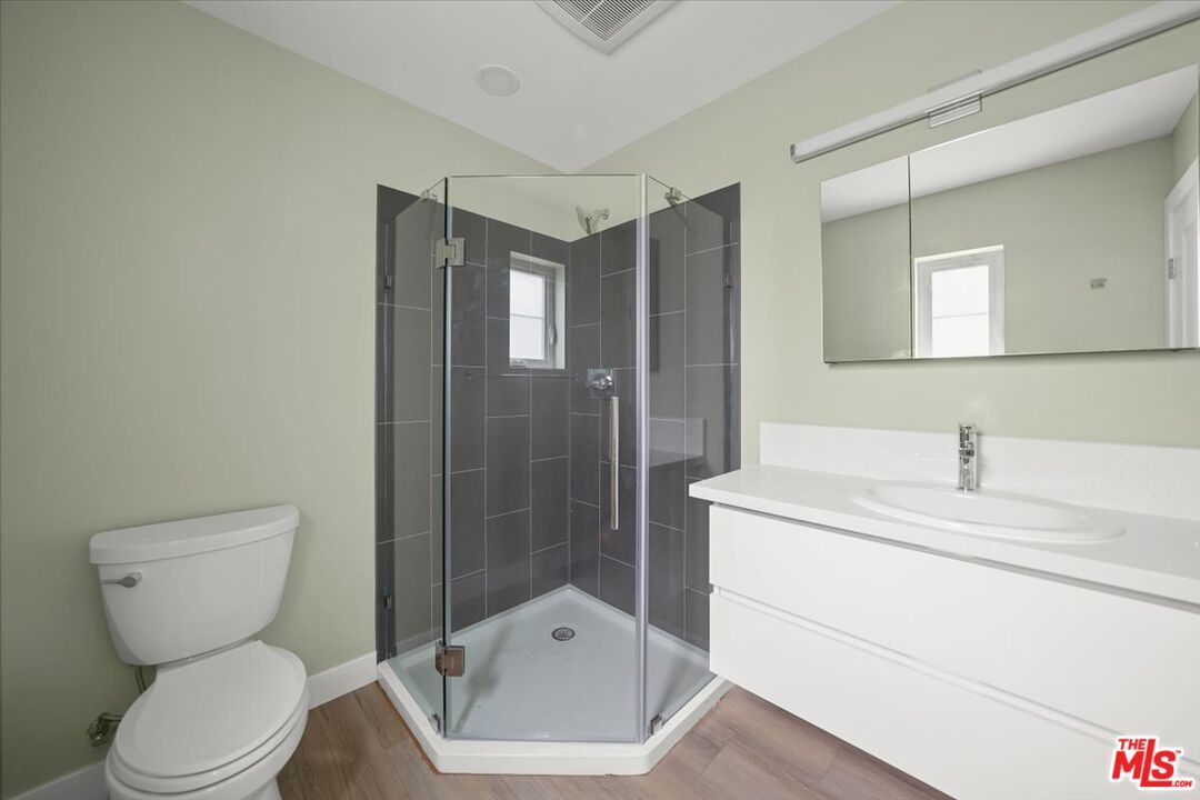 Bathroom, Glass Shower, Interior, Wood Texture Flooring