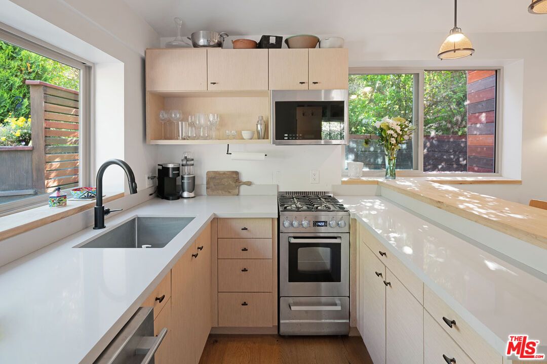 Interior, Kitchen, Pendant Lights, Stainless Steel Appliances, Wood Texture Flooring