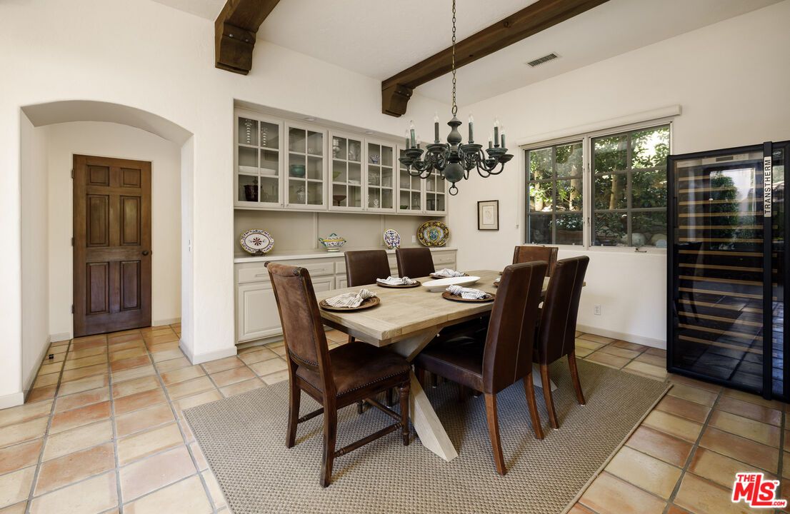 Chandelier, Dining room, Interior, Wooden Beams