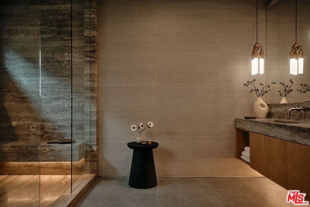 Bathroom, Glass Shower, Interior, Pendant Lights