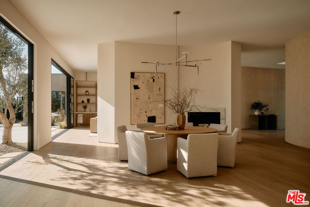 Dining room, Interior, Pendant Lights, Wood Texture Flooring