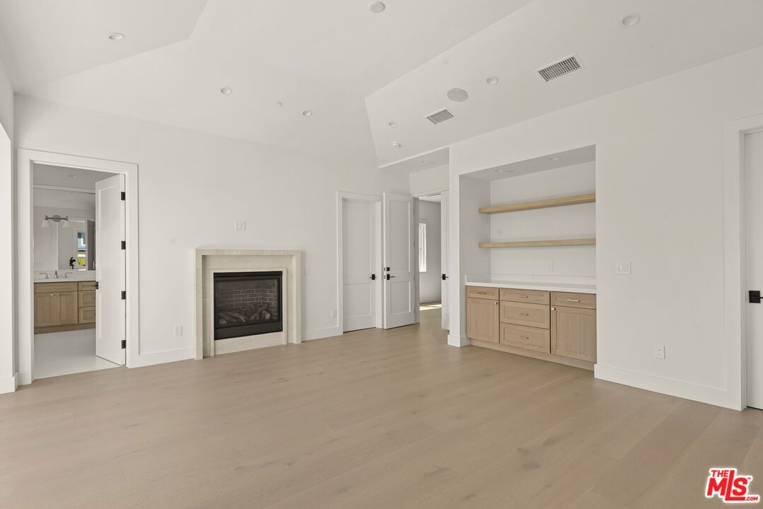 Empty room, Fireplace, Interior, Recessed Lighting, Wood Texture Flooring