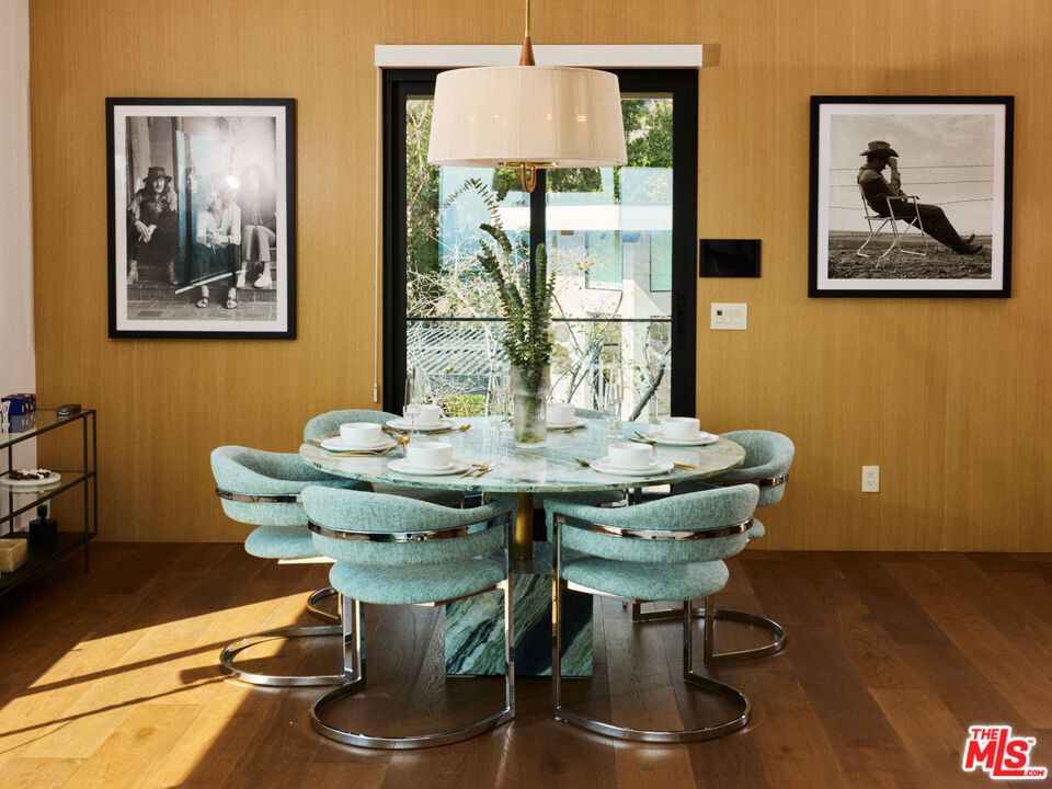 Dining room, Interior, Pendant Lights, Wood Texture Flooring