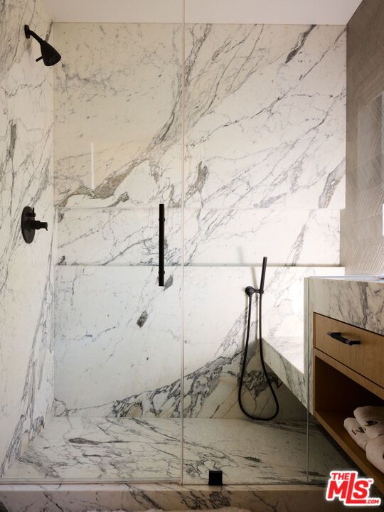 Bathroom, Glass Shower, Interior, Marble Walls