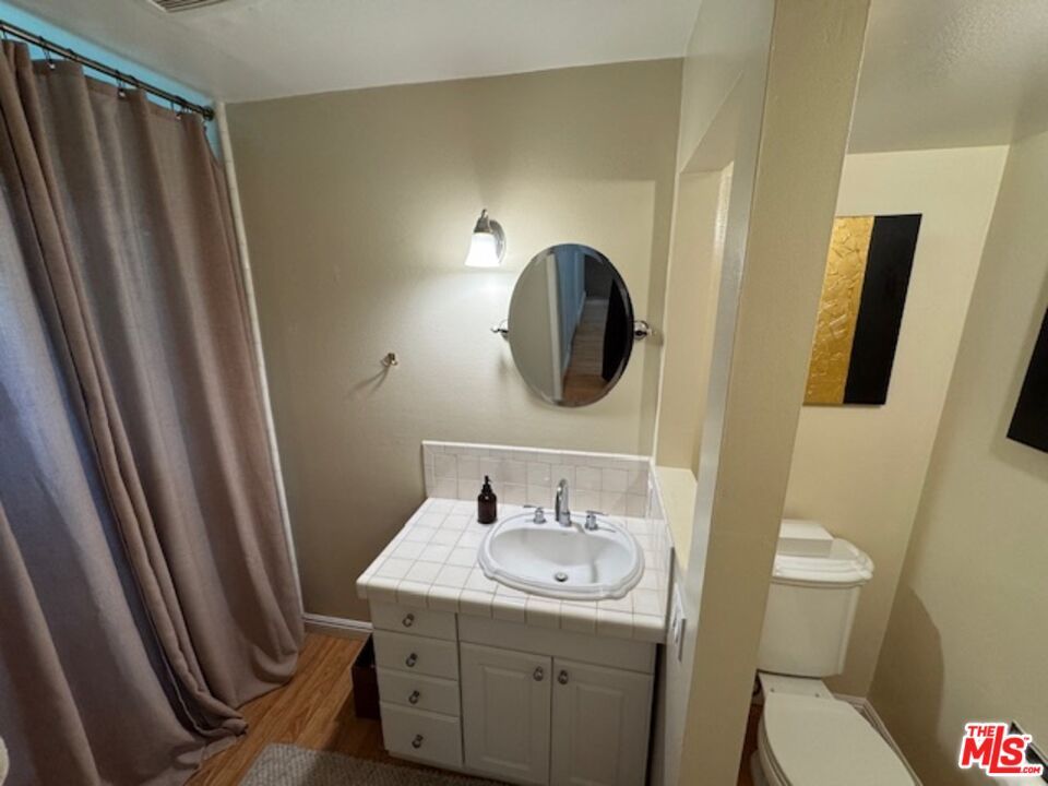 Bathroom, Interior, Tile Countertops, Wood Texture Flooring