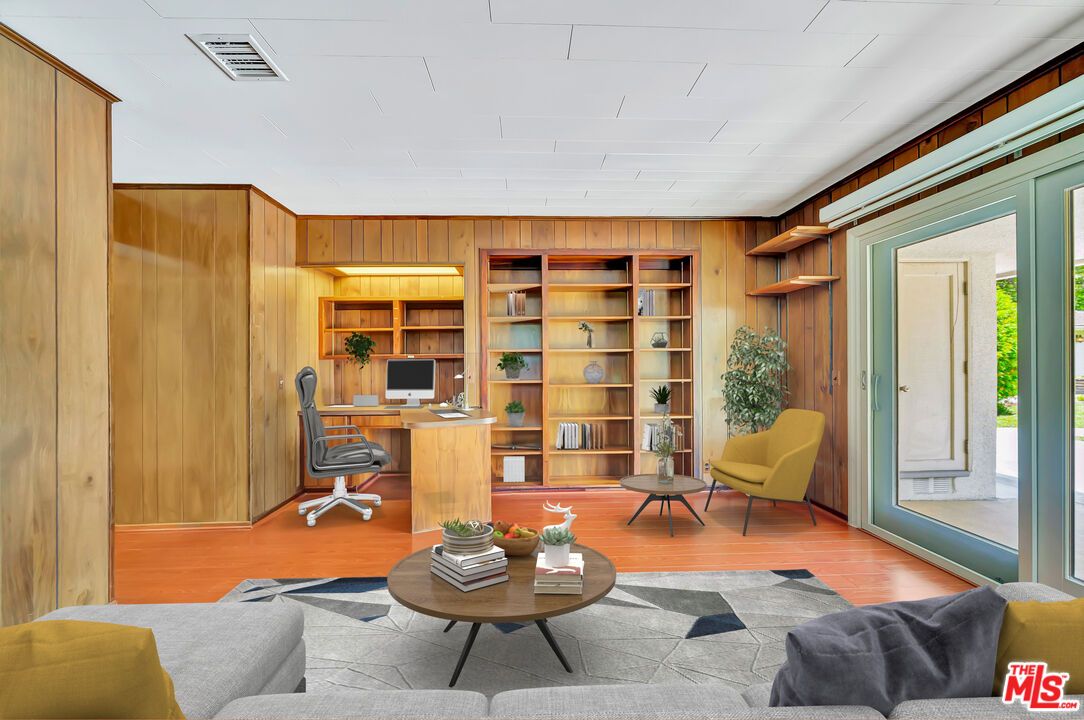 Home Office, Interior, Wood Texture Flooring, Wooden Walls