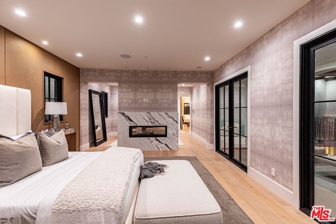 Bedroom, Interior, Recessed Lighting, Wood Texture Flooring, Wooden Walls