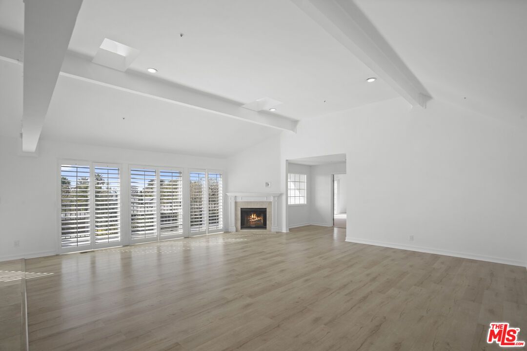 Empty room, Fireplace, Interior, Recessed Lighting, Wood Texture Flooring