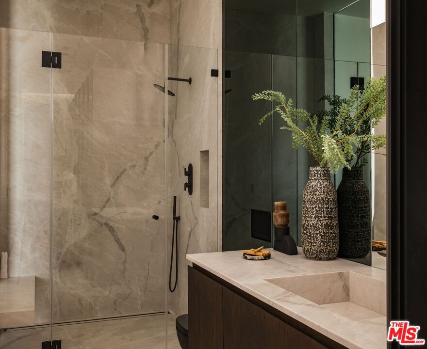 Bathroom, Glass Shower, Interior, Marble Walls