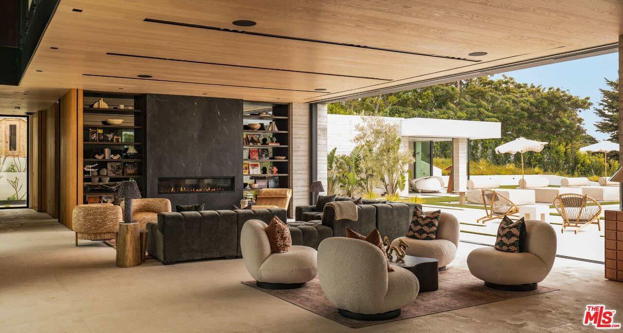 Fireplace, Interior, Living room, Recessed Lighting, Wooden Ceilings