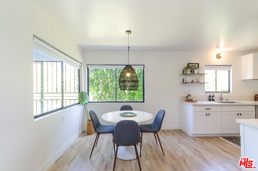Dining room, Interior, Pendant Lights, Wood Texture Flooring