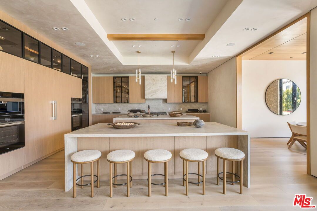 Interior, Kitchen, Pendant Lights, Recessed Lighting, Stainless Steel Appliances, Wooden Beams, Wood Texture Flooring