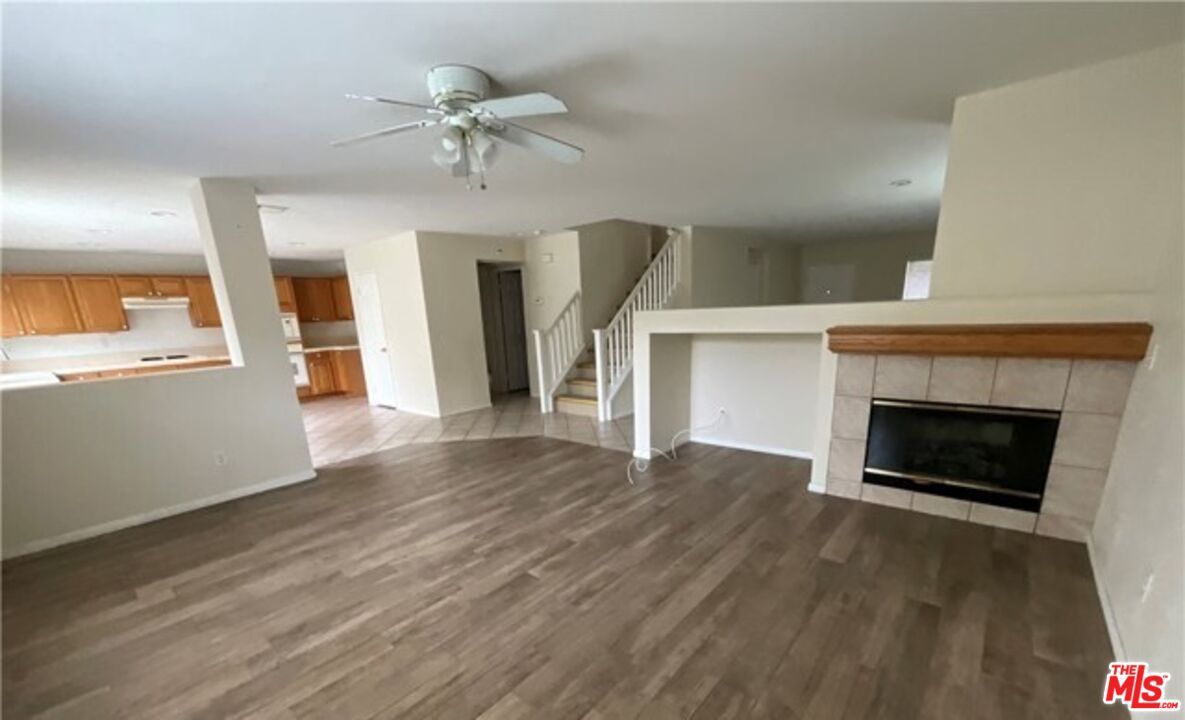 Empty room, Fireplace, Interior, Kitchen, Wood Texture Flooring