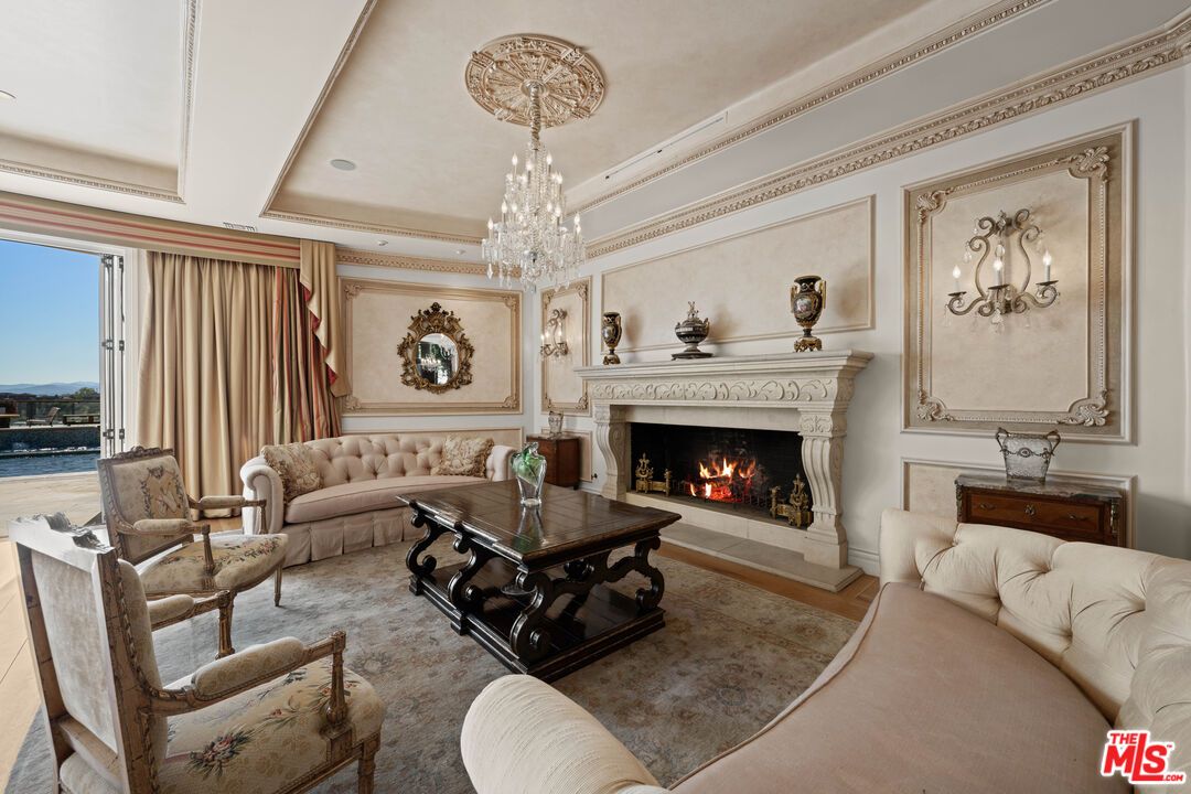 Chandelier, Fireplace, Interior, Living room, Recessed Lighting