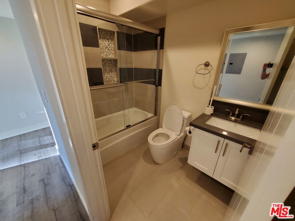 Bathroom, Glass Shower, Interior, Wood Texture Flooring