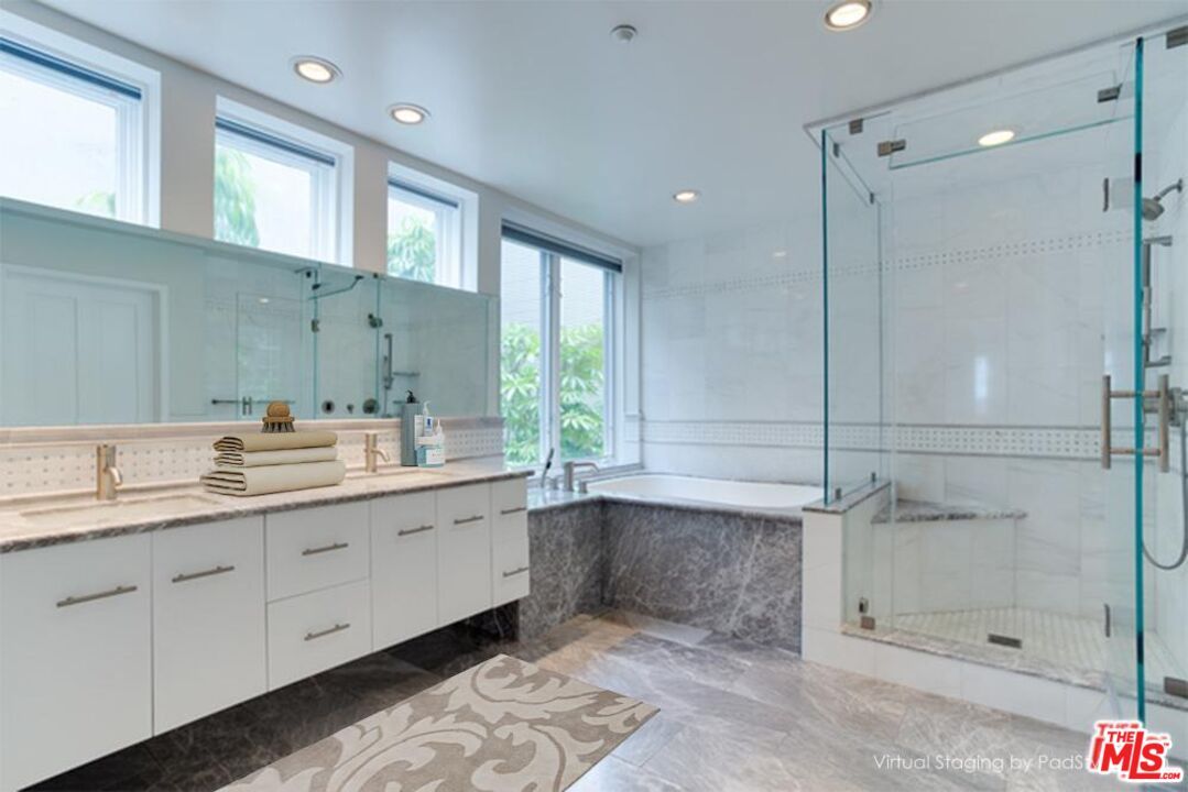 Bathroom, Dual Sink Vanities, Glass Shower, Interior, Recessed Lighting