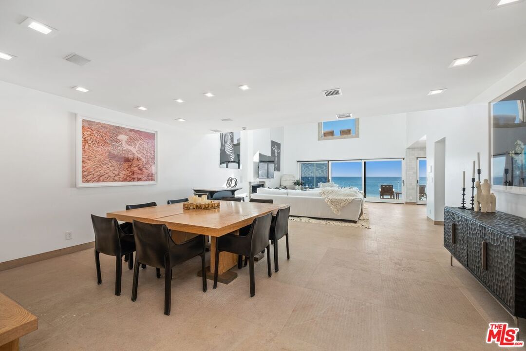 Dining room, Fireplace, Interior, Living room, Recessed Lighting, Water