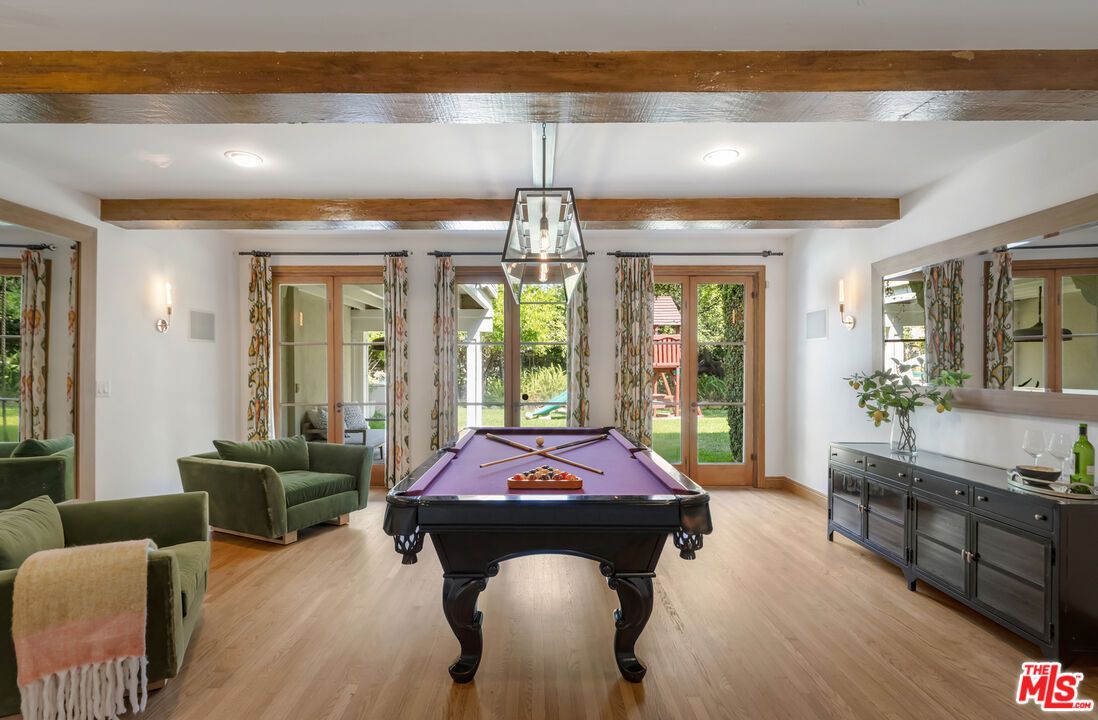 Billiard Table, Game Room, Interior, Pendant Lights, Recessed Lighting, Wooden Beams, Wood Texture Flooring