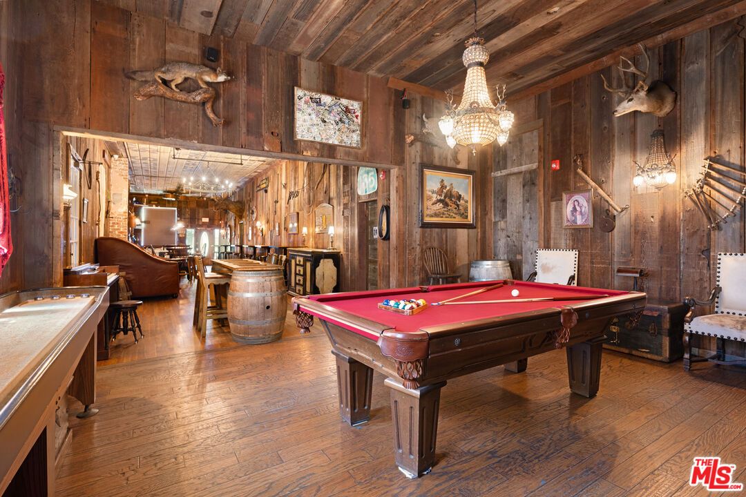 Billiard Table, Chandelier, Game Room, Interior, Wooden Ceilings, Wood Texture Flooring, Wooden Walls